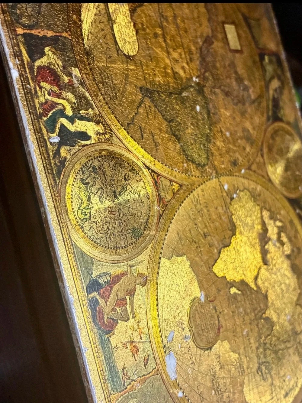 Vintage Gold Gilt Decoupage Wooden Box - 1627 John Speed World Map